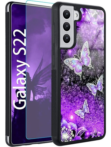 Ook Samsung Galaxy S22 Case, Glitter Purple Butterfly Nebula