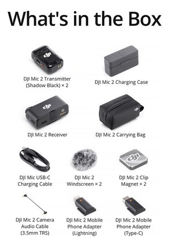 Microfone Dji Mic 2 (2tx Microfone + 1rx Receptor + 1 Case) Cinza-escuro