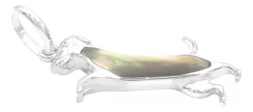 Dije Silueta De Perro En Nacar Y Plata De Ley Color Beige