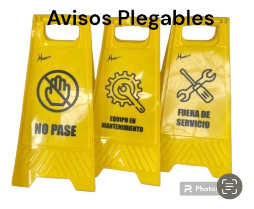 Aviso Plegable Piso Mojado  Pvc Amarillo Letras Negras 61cm