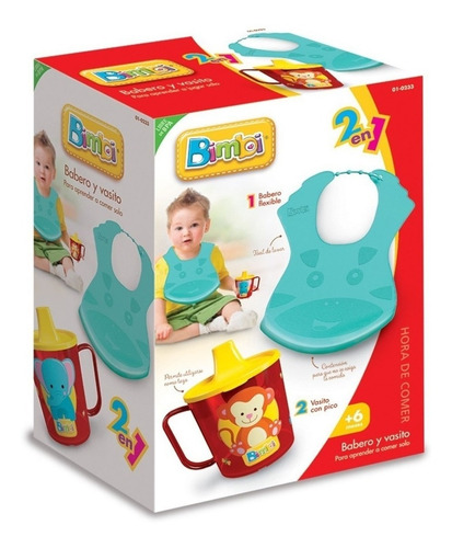 Imagen 5 de 5 de Babero Flexible Para Comer + Vaso Taza Con Pico 2 En 1 Bimbi
