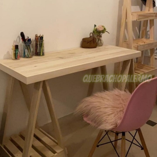 Imagen 3 de 10 de Mesa De Trabajo Escritorio De Caballetes En Madera 50x120cm