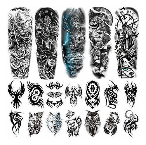 Tatuaje Temporale - 19pcs Wolf Scorpion Full Arm Half Sleeve