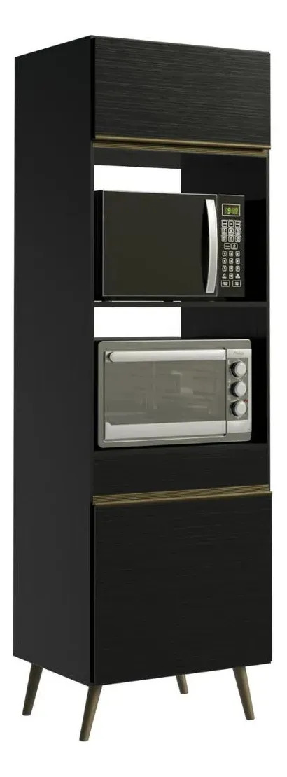 Paneleiro Armário Cozinha para Forno e Micro-Ondas 2 Portas 62cm Retrô Florença Multimóveis MP2426 Preto