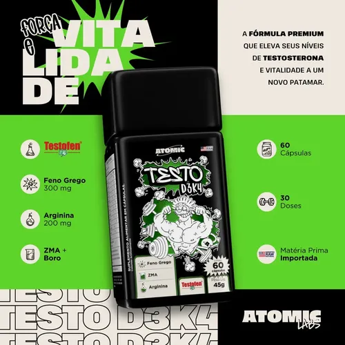 Atomic Labs Testo D3k4 60 Caps Suplemento Testofen Original