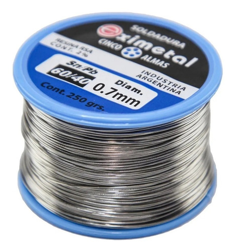 Imagen 1 de 4 de Estaño Eximetal 0.7mm 60/40 1/4kg Soldadura Rollo 250gr Hobb
