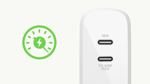Imagen 8 de 10 de Belkin Cargador Dual Gan Tech Usb C 68w 3amp Carga Rapida