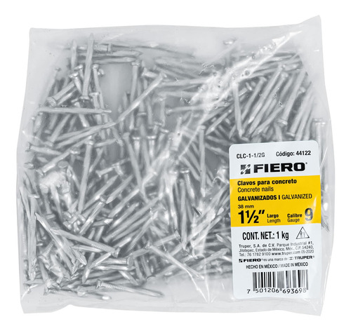 Set Con 1 Kg De Clavos Para Concreto Galvanizados 1-1/2