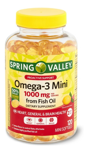 Omega-3 1000mg 120 Capsulas Fish Oil Spring Valley Salud Sabor Lemon