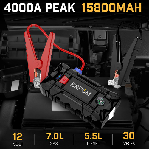 Arrancador De Batería Portátil Brpom Jump Starter BM150 Para Automóvil 4000A 15800Mah Color Negro