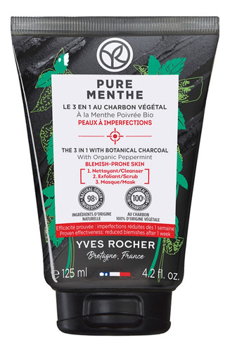 Yves Rocher Limpiador 3 En 1 Con Carbón Vegetal Anti Acne
