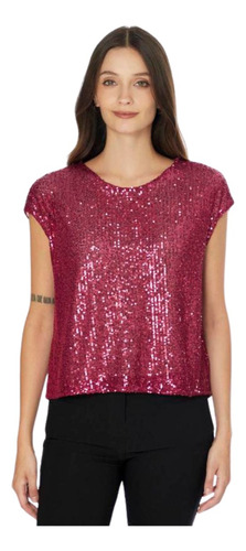 Blusa Remera Paillette Lentejuelas Asterisco Amber Top Noche