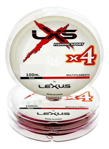 Multifilamento Lxs Pesca Bobina 100m 4x Hebras Todas Medidas Color Rojo 0.30 Mm