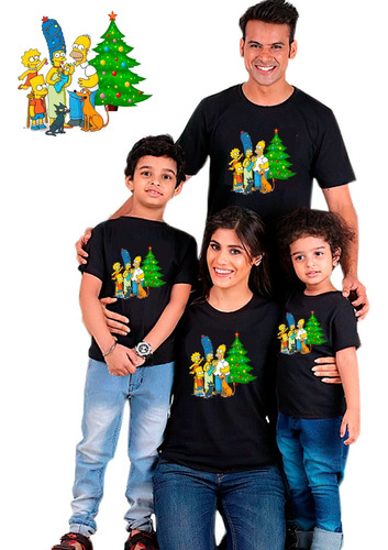 Polera Navideña 100%algodón Familia Los Simpson Navidad