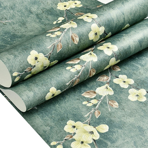 Papel Tapiz Vinilo Le Monde Floreados Verde Seco