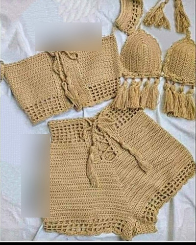Conjunto De Playa Tejido A Crochet 3 Piezas
