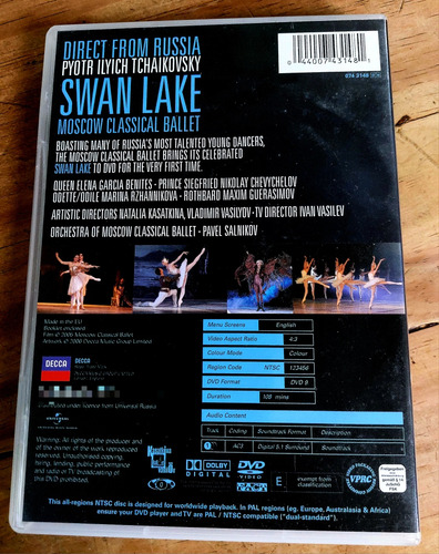 Tchaikovsky Swan Lake, Ballet Clásico De Moscú Dvd Original. (Usado)