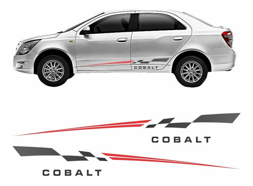 Par Adesivo Compatível Chevrolet Cobalt Faixas Lateral Md102 Cor Faixas Laterais Personalizadas - Vermelho E Preto