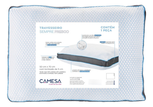 Travesseiro Sempre Fresco 50x70cm Ecopluma Anti Calor Camesa Cor Azul