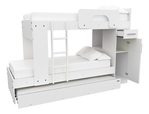 Cama Cucheta Blanca Triple 1 Plaza Con Gabinete