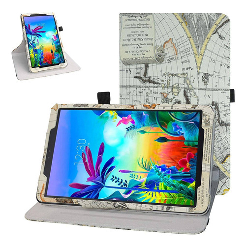 Funda Para Tablet LG G Pad 5 10.1  Bige Diseno Mapa Blanco