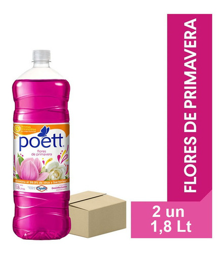 Poett Limpiador Liquido Pisos Flores De Primavera2un X 1,8lt