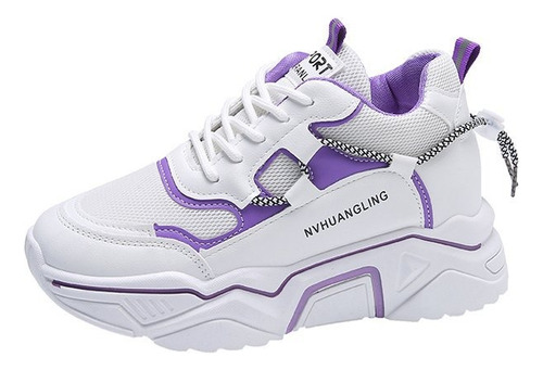 Zapatos De Tenis Blanco Suela Gruesa Transpirable Para Mujer