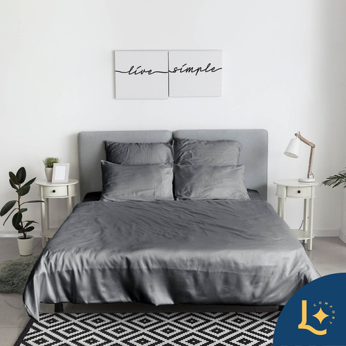 Juego De Sabanas Matrimoniales, Premium Tacto Egipcio, Laila Gris Oscuro Liso