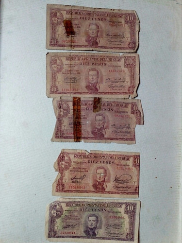 Antiguos Billetes Uruguay De Diez Pesos Vintage Coleccion
