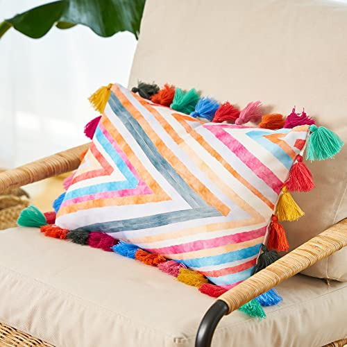 Funda De Almohada Lumbar Boho Windyhome, Rayas Colorida...