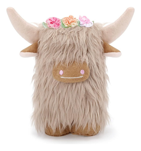 Upltowtme Highland Vaca Gnomos Con Flores Crema Tomte Escocé