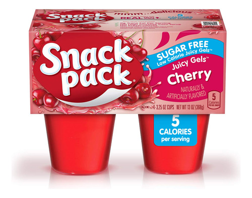 Snack Pack Geles Jugosos De Cereza Sin Azucar, 4 Unidades