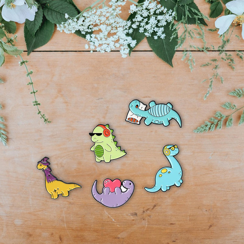 De 6 Alfileres De Esmalte De Dinosaurio Insignias Coloridas