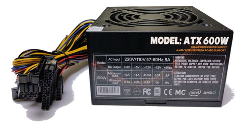 Fuente De Poder Atx 600w Certificada 80 Plus White 43.35a