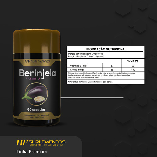 10x Berinjela + Cromo 1000mg 60caps Hf Suplements Atacado