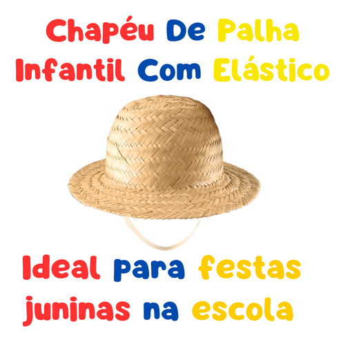 Chapéu De Palha Infantil Bebe 2 A 3 Anos Com Elástico