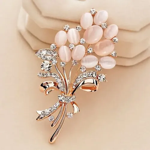 Broche Ancienne Florale - Agate, Cristal Multicolore Sur Métal Argenté - Style Celtique