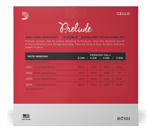 Set Cuerdas Cello Prelude 1/2 Med J1010 1/2m Daddario