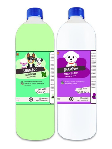 Pack Shampoo Perro Repelente Anti Pulgas + Pelaje Blanco 1lt