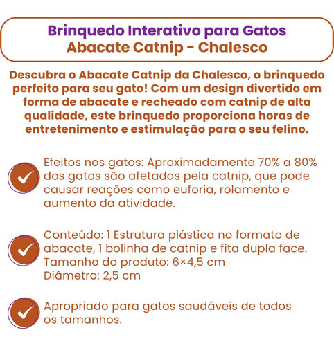 Kit 3 Brinquedo Interativo P/ Gatos Abacate Catnip Chalesco