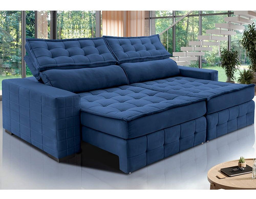 Sofá Retrátil 2,15m Cama Inbox Big Puffer. Com Softgel d40 Cor Azul