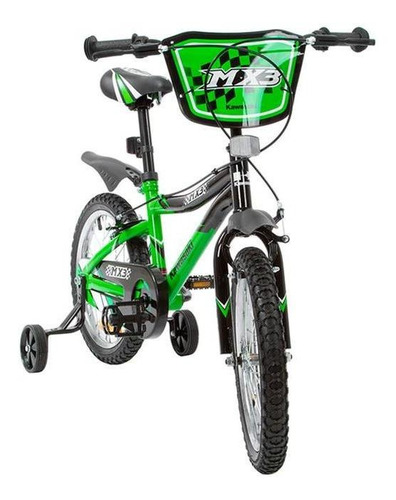 Bike Aro 16 Infantil Menino Kawasaki Mx3 V-brake Verde