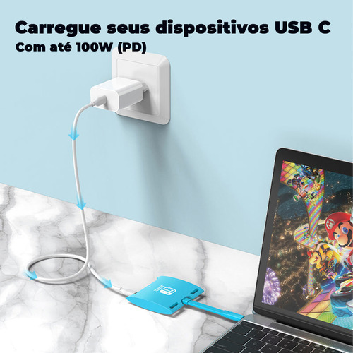 Hub Dock Usb C Para Nintendo Notebook Tv Hdmi 4k Cabletime