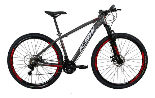 Bicicleta Aro 29 Ksw Xlt Aluminio 21v Cambios Index Cor Cinza/vermelho Tamanho Do Quadro 21