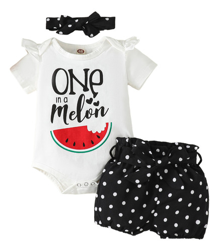 3 Pcs Conjunto De Mameluco Con Diadema Y Estampado De Letras Blanco 18-24 M