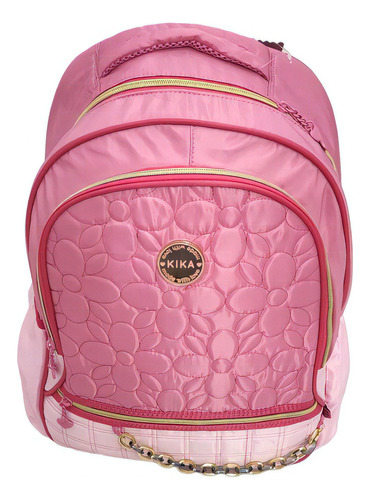 Mochila Feminina Universitária Moderna Costas Com Corrente Cor Rosa-chiclete Desenho Do Tecido Flor