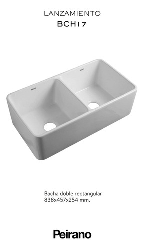 Grifería Peirano BCH17 17 Bacha De Cocina Para Apoyar Doble Color Blanca Blanco White Acabado Mate 838x457x254