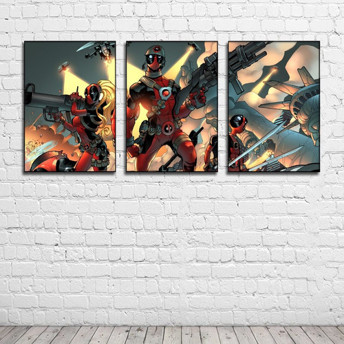 Cuadro Decorativo Marvel Deadpool Cómics Set 3 Piezas