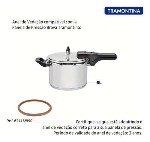 Anel Da Panela De Pressão Inox Brava 6 L. Tramontina 22 Cm Ø Cor Marrom