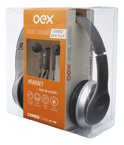 Headset  Fone De Ouvido Com Microfone Oex Twin Hf100  Cinza